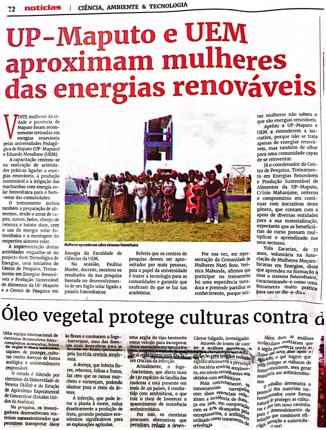 Mulheres da Província e Cidade de Maputo treinadas em Energias Renováveis pela UP e UEM.